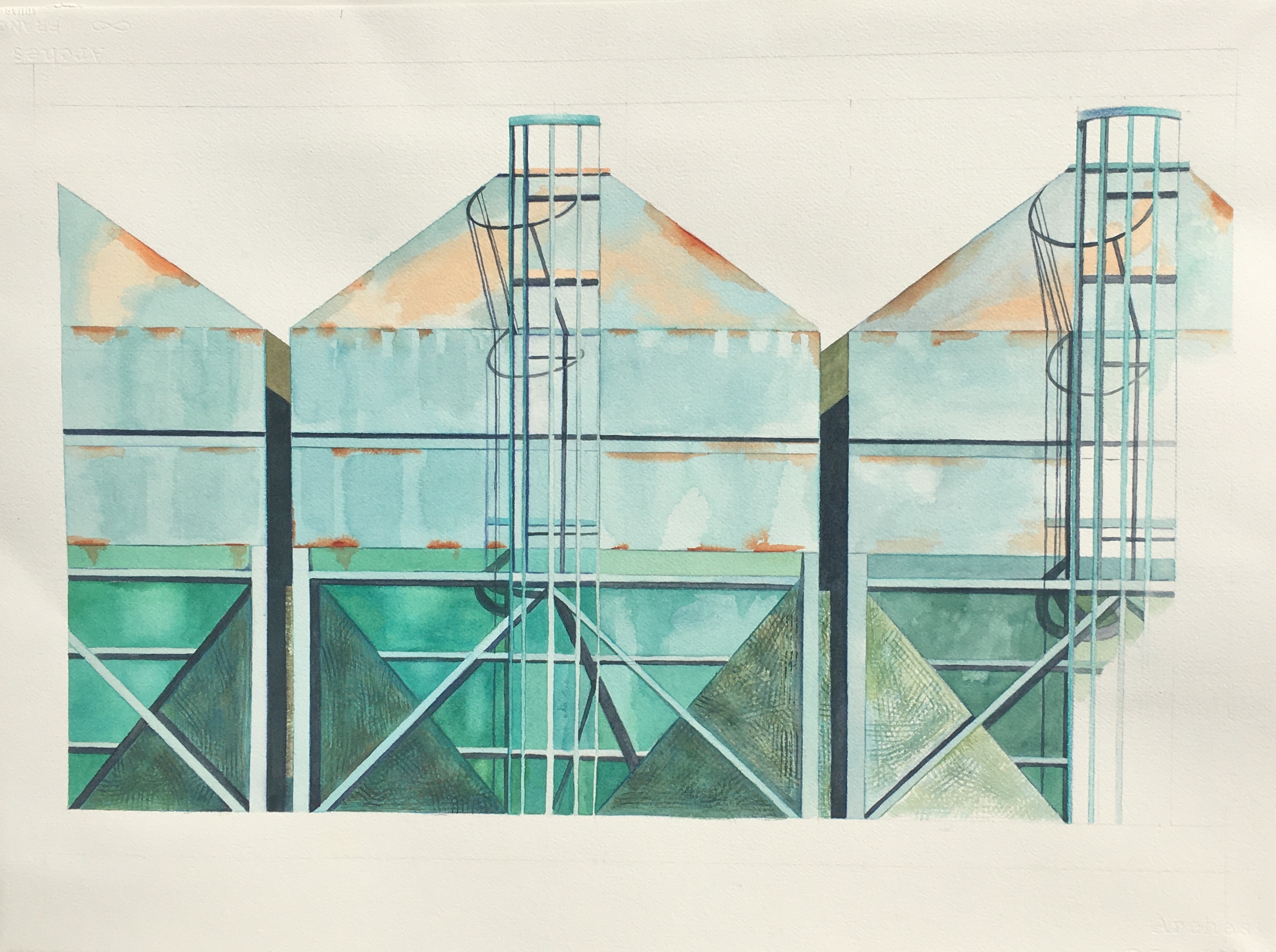 Fish Hatchery 22" X30" Accepted at the February 2020Pence gallery Water & Color National Juried Exhibition